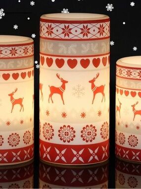 Holiday Reindeer Decorative Flameless Candle Lanterns - Red and White